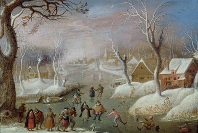 Winterlandschaft mit Schlittschuhläufern, 17. Jahrhundert von Christoffel van den circle of Berghe